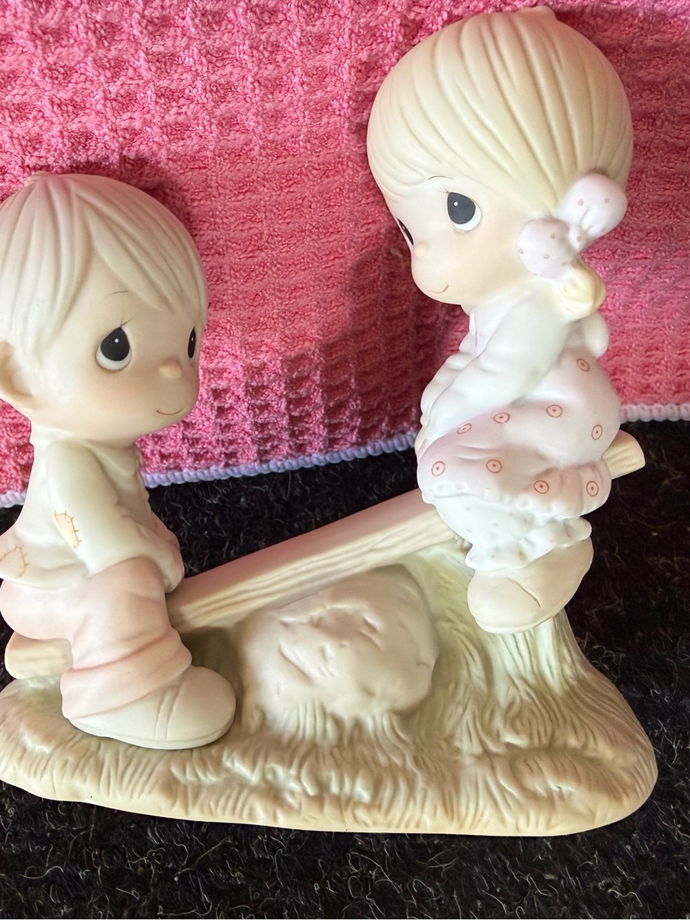 Precious Moments Pink-Accented Seesaw Children Figurine E1375 A Love lifted me.